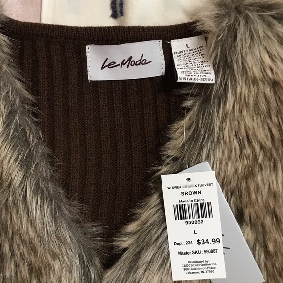 Le Moda Open Front Faux Fur & Knit Vest - Picture 8 of 12